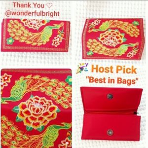 Hmong Embroidered Red Peacock Billfold Wallet